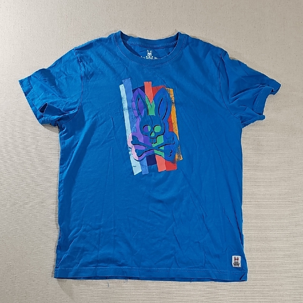 Psycho Bunny Vibrant Blue Tee with Colorful Graphic